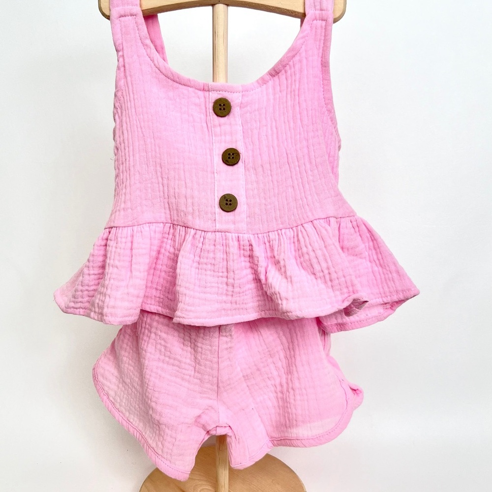 NWOT Emma Jean Pink Two-Piece Ruffle Tank & Shorts Set